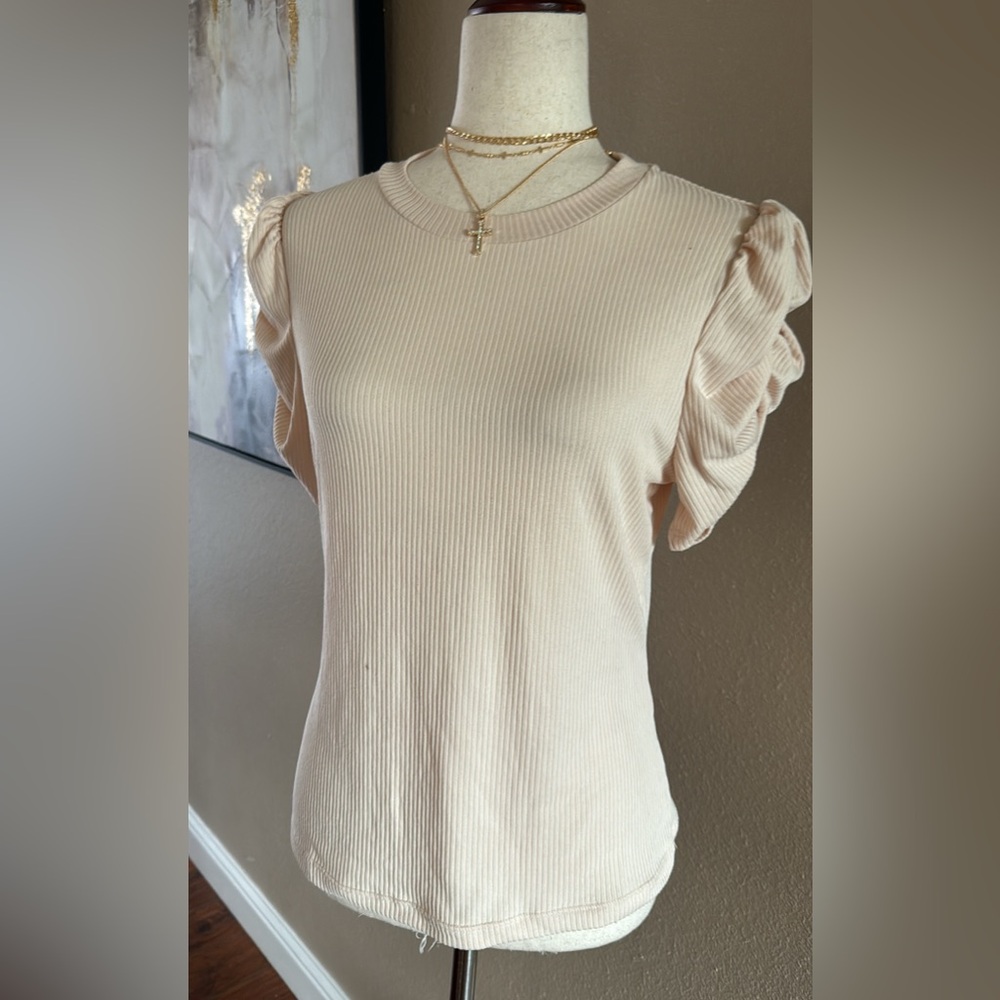 Ribbed Puff Sleeve Top - Cream